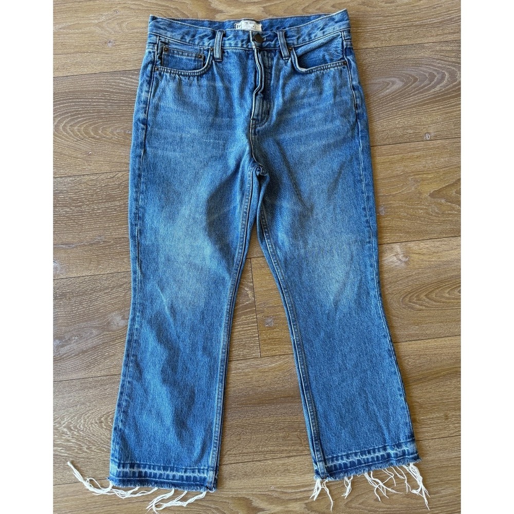 Free People Cropped Bootcut Jeans Women's 27 Medium Wash Raw Hem Mid Rise